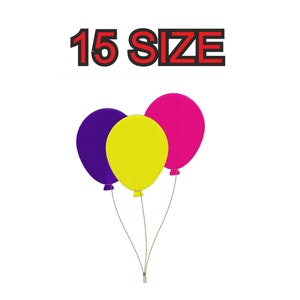 Peut inclure: Trois ballons liés ensemble par une ficelle. Les ballons sont violet, jaune et rose. Le texte "15 SIZE" est au-dessus des ballons.