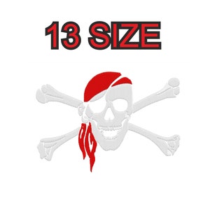 Embroidery design pirate jack rackham jolly roger red bandana Multiple size instant download files patterns digital machine stitch pes dst…
