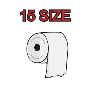 Peut inclure: Un dessin au trait noir et blanc d'un rouleau de papier toilette. Le texte "15 SIZE" est au-dessus de l'image.