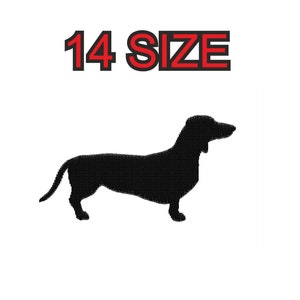 Multiple size embroidery design dachshund dog silhouette patch instant download files patterns digital machine stitch  mini maxi little