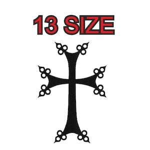 Peut inclure: Croix arménienne noire avec des fioritures décoratives. La croix est sur un fond blanc. 13 TAILLE.