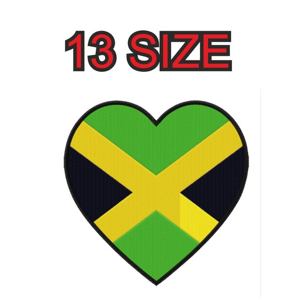 Embroidery design flag south jamaica rasta  heart country Multiple size patch instant download files pattern digital machine stitch pes dst…