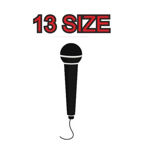 May include: Black microphone with a white band around the middle. The text "13 SIZE" is above the microphone.