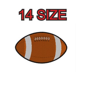 Puede incluir: Una pelota de fútbol marrón y blanca con cordones. El texto "14 SIZE" está por encima de la pelota.