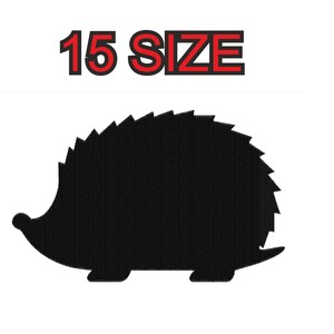 Peut inclure: Silhouette noire d'un hérisson avec le texte 15 size au-dessus.