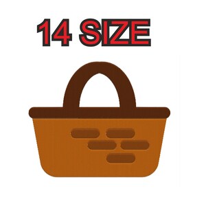 May include: A brown basket with a handle, featuring a textured design. The basket has a rectangular shape with rounded corners and a dark brown handle. The text "14 SIZE" is displayed above the basket in red and black.