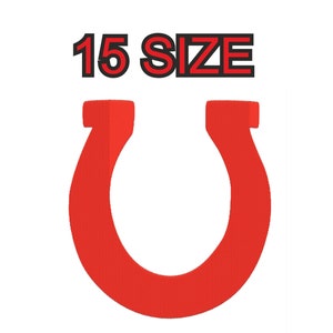 May include: Red horseshoe-shaped magnet with the text "15 SIZE" in black letters with a red outline.