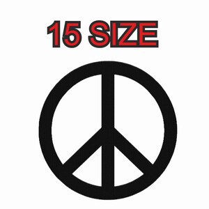 May include: Black peace sign symbol with a white background. The text "15 SIZE" is above the symbol.