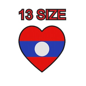 May include: A heart-shaped design featuring the flag of Laos, with red, blue, and white colors. The text "13 SIZE" is above the heart. The design is on a white background.