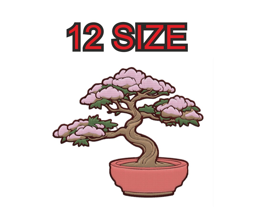 Embroidery Design Japan Tree Bonsai Sakura Outline Multiple Size Patch ...