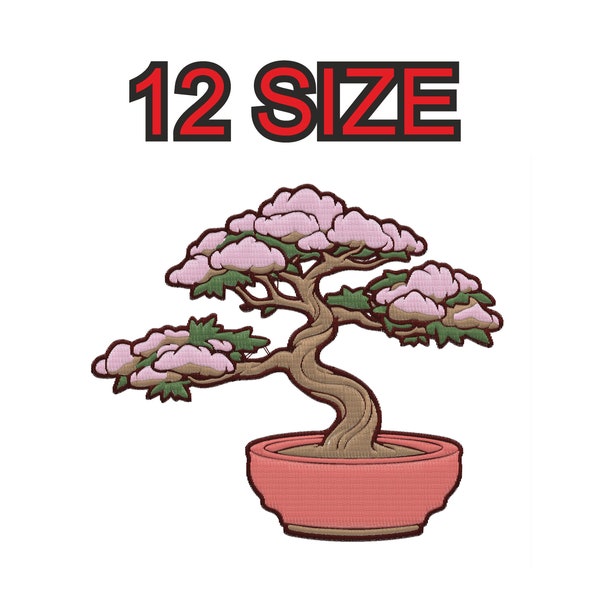 Embroidery design japan tree bonsai sakura outline Multiple size patch instant download files patterns digital machine stitch pes dst