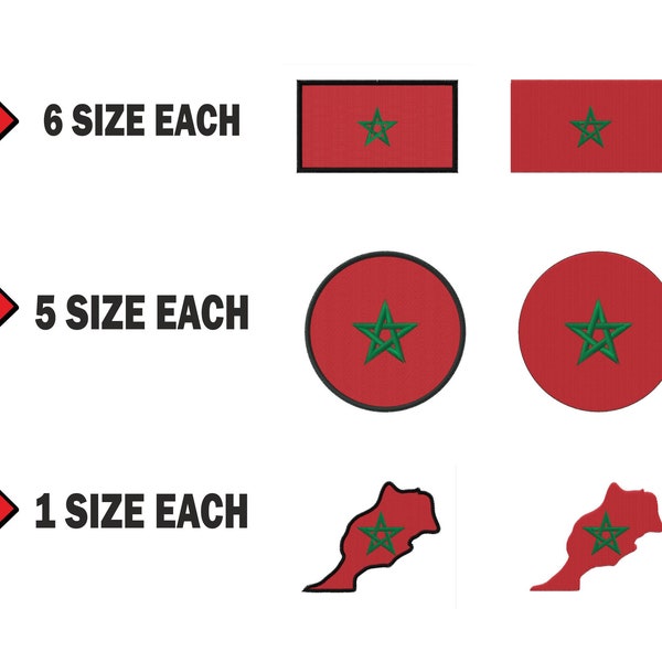 Multiple size Embroidery machine flag banner morocco country design files instant download files patterns pes dst map round roundel