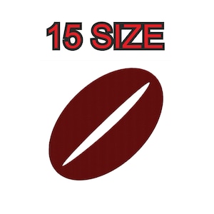 Peut inclure: Illustration d'un grain de café marron avec une ligne centrale blanche, sur fond blanc. Au-dessus du grain, le texte "15 SIZE" est affiché en gras, avec un contour rouge.