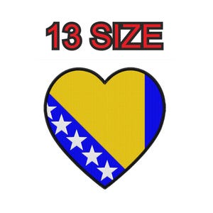 Disegno per ricamo bandiera Bosnia-Erzegovina cuore paese Toppa di varie dimensioni file scaricabili istantaneamente modello digitale macchina da cucire pes ds