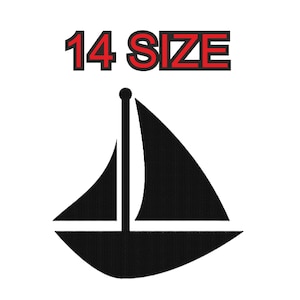Embroidery design boat sail  Multiple size embroidery silhouette patch instant download files patterns digital machine stitch  mini maxi