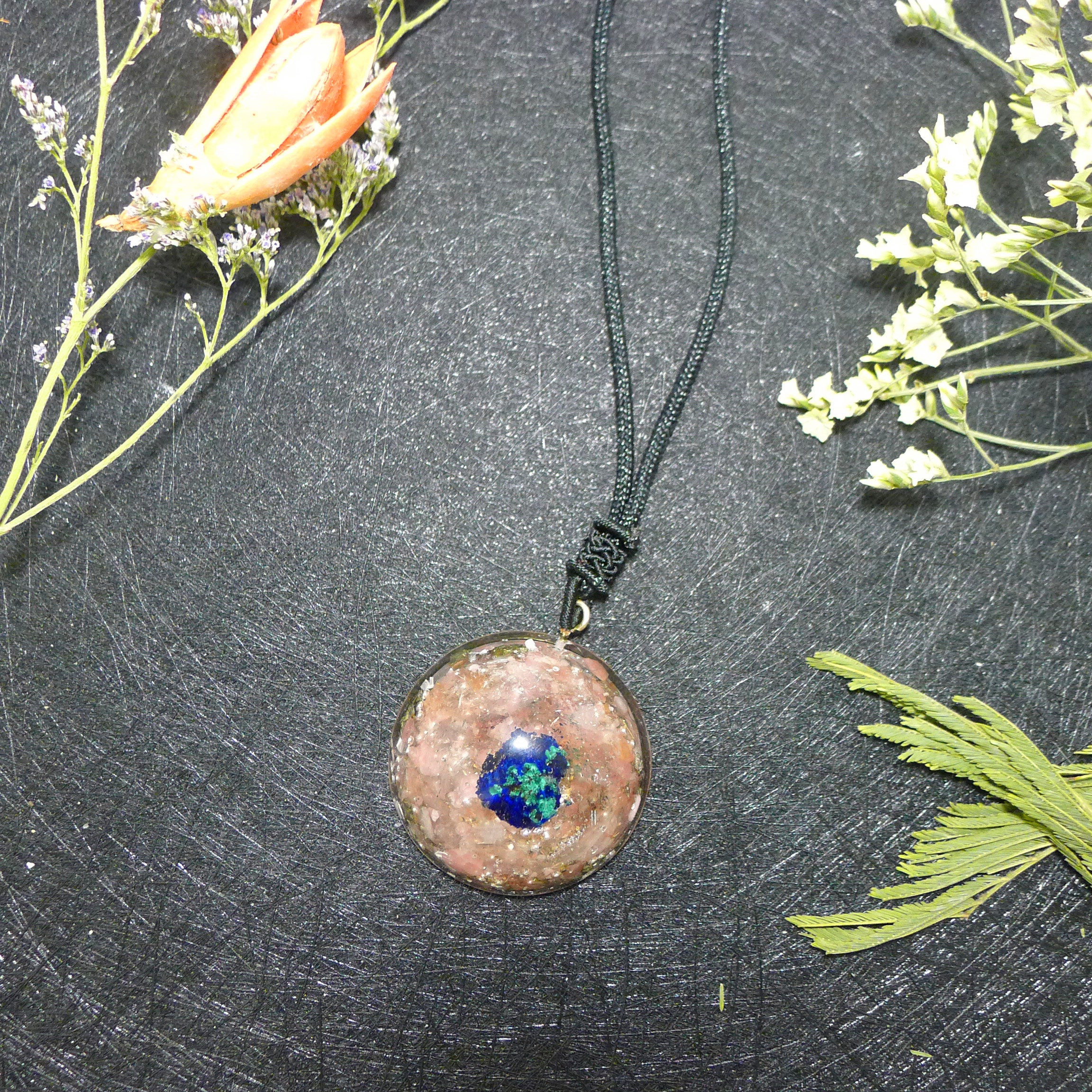 Azurite Necklace /rose Quartz Orgone 