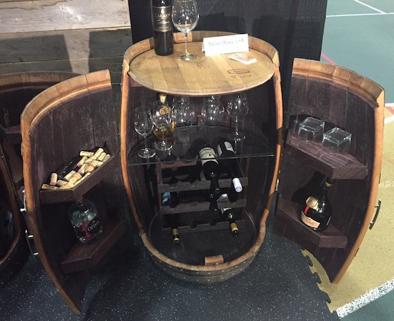 Wine Barrel Liquor Cabinet Wine And Glass Storage Natural Or Etsy