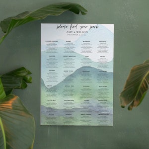 National Parks Anpassbare Hochzeit Sitzplan Vorlage (Berg Sitzplan, Berg Tischnummern, Wald See Hochzeitsvorlage)