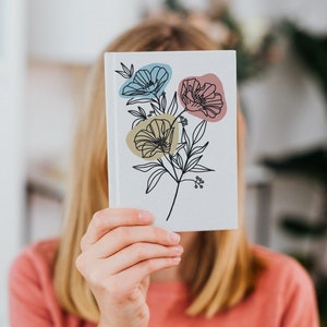 Desenhos de cartões comemorativos em bloco de cores florais / interior em branco (conjunto de 5 download digital instantâneo)