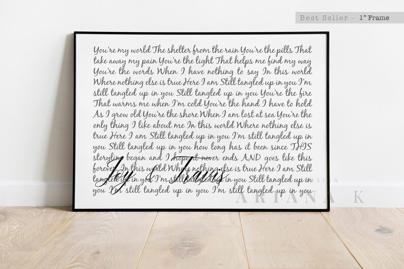 Song lyrics wall art print Framed song lyric wall art Custom Etsy