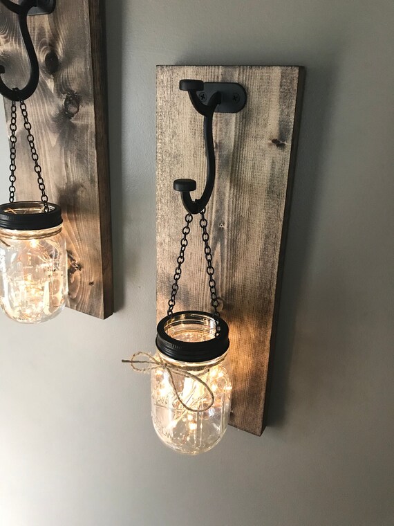 Hanging Mason Jar Wall Sconce With Lights - Mason Jar Lights Wall Hanging Hanging Mason Jar Wall Sconce With Lights - Mason Jar Lights Wall Hanging