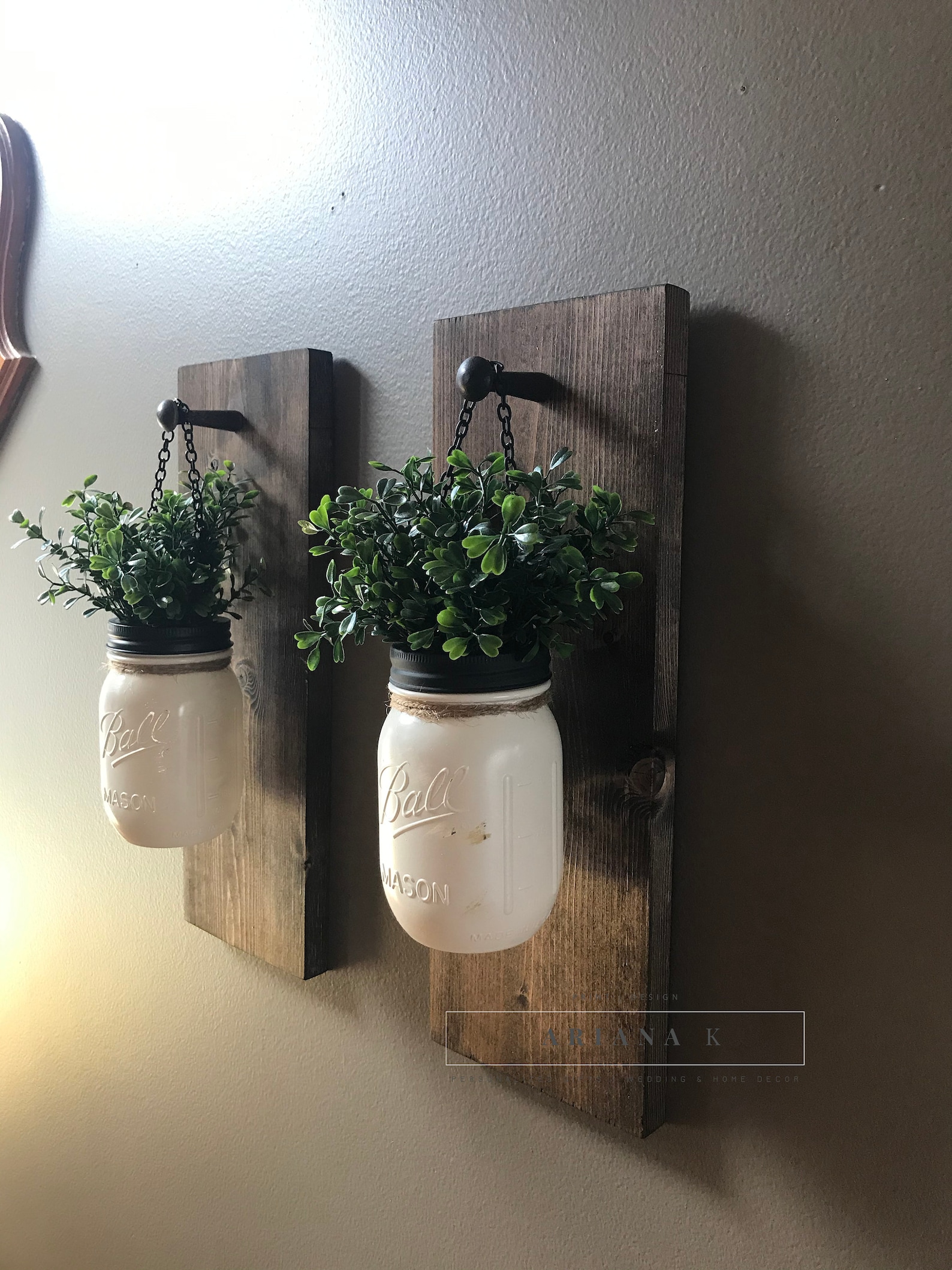 Hanging mason jar wall sconce mason jar sconce with greenery Etsy
