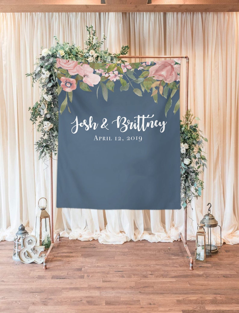 Wedding Arch Decor Head Table Decor Wedding Banner Rustic Wedding Background Navy and Blush Wedding Backdrop Dessert Table Decor