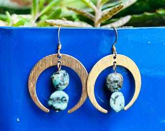 Boho Earrings- Crescent with African Turquoise