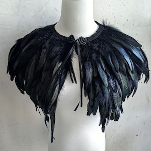 Deluxe natrual  Black Feather Collar or Cape, Fantasy Feather Collar for Events, Costume, Carnival Cosplay