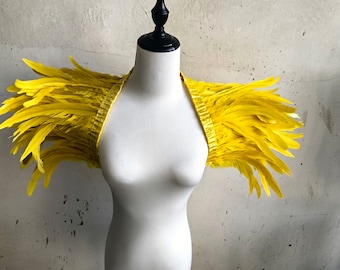 Deluxe  yellow Feather Collar or Cape, Fantasy Feather Collar for Events, Costume, Carnival Cosplay