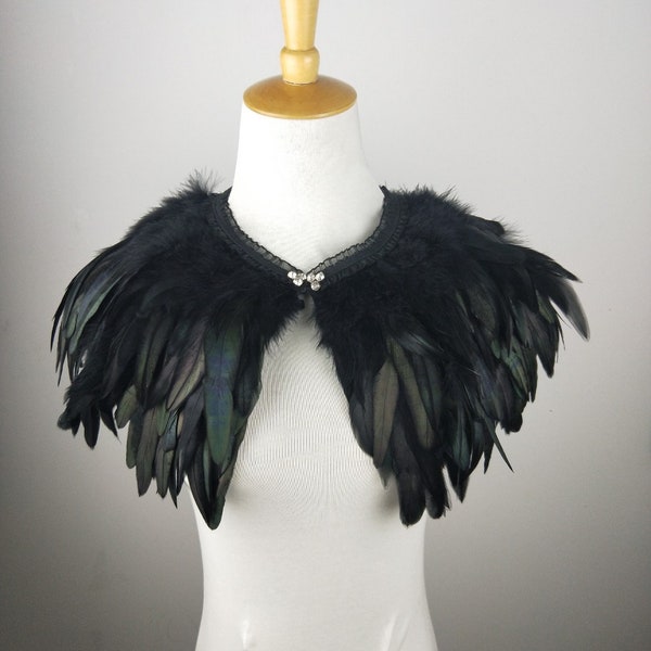 Deluxe Black Feather Collar or Cape, Fantasy Feather Collar for Events, Costume, Carnival Cosplay