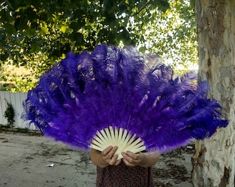 Large ostrich feather Dance Burlesque fans 32inchX18inch wedding bridal feather hand fans for bridesmaids
