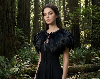 Deluxe Black Feather Collar or Cape, Fantasy Feather Collar for Events, Costume, Carnival Cosplay
