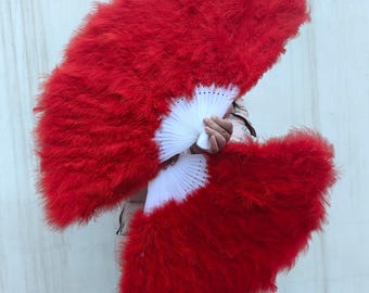 Large Burlesque Dance Marabou Feather fans 32inchX18inch wedding bridal feather hand fans for bridesmaids feather bouquet
