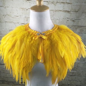 Deluxe Yellow Feather Collar or Cape, Fantasy Feather Collar for Events, Costume, Carnival Cosplay