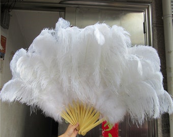 21*42inch Large Burlesque Fan Dance feather fan Bridal Bouquet Party Dance Fan Showgirl Large Fan White