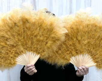 Gold Burlesque Dance Ostrich Feather Fans SIZE:32inchX18inch wedding bridal feather Bouquet bridesmaids
