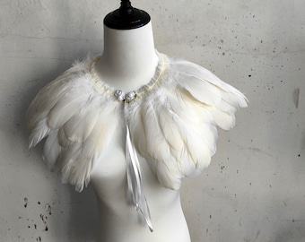 Deluxe White Feather Collar or Cape, Fantasy Feather Collar for Events, Costume, Carnival Cosplay