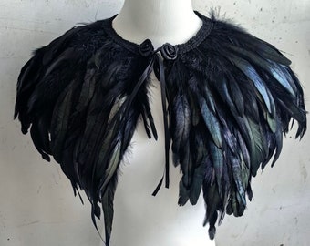Deluxe Black Feather Collar or Cape, Fantasy Feather Collar for Events, Costume, Carnival Cosplay