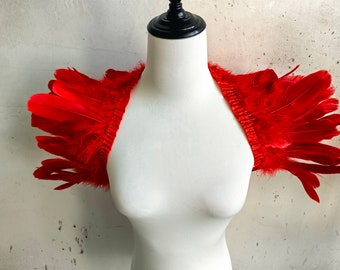 Deluxe red Feather Collar or Cape, Fantasy Feather Collar for Events, Costume, Carnival Cosplay