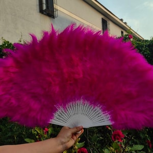 Hot Pink Large marabou feather Dance Burlesque fans 32inchX18inch wedding bridal feather hand fans for bridesmaids