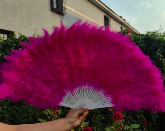 Hot Pink Large marabou feather Dance Burlesque fans 32inchX18inch wedding bridal feather hand fans for bridesmaids