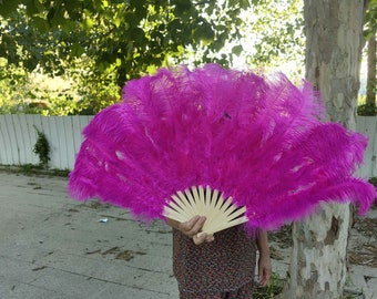 Large ostrich feather Dance Burlesque fans 32inchX18inch wedding bridal feather hand fans for bridesmaids