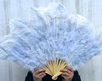 Baby Blue Burlesque Dance Ostrich Feather Fans SIZE:32inchX18inch wedding bridal feather Bouquet bridesmaids