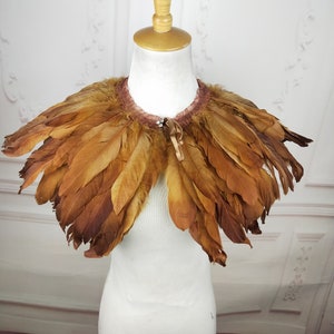 Deluxe Metal Gold Feather Collar or Cape, Fantasy Feather Collar for Events, Costume, Carnival Cosplay