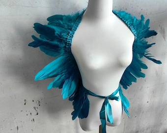 Deluxe turquoise Feather Collar or Cape, Fantasy Feather Collar for Events, Costume, Carnival Cosplay