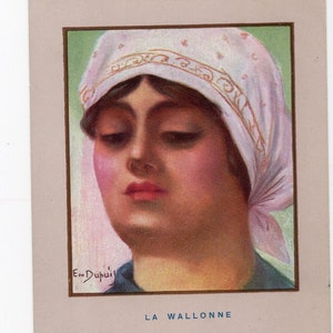 Antigo cartão postal feminista francês, Le Femmes Heroiques, mulheres heróicas, artista Em Duphuis, mulher belga, folk, Primeira Guerra Mundial