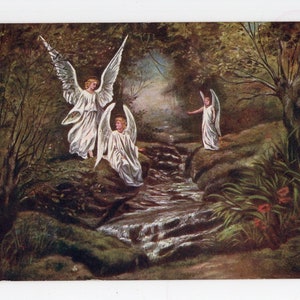 Ancienne carte postale anges fées, Killarney, cascade, Irlande, carte postale fantastique, nature, campagne, image éthérée, magique