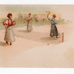 Carte postale ancienne de joueuses de tennis - simple dames, décor de jeu et match, Open de Wimbledon, match de tennis, double mixte