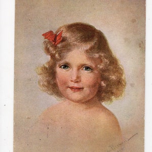 Carte postale d’art antique de bébé fille, cheveux blonds bouclés, Annele, carte postale d’artiste M Pischon, joli portrait de fille, petite image, chérubin